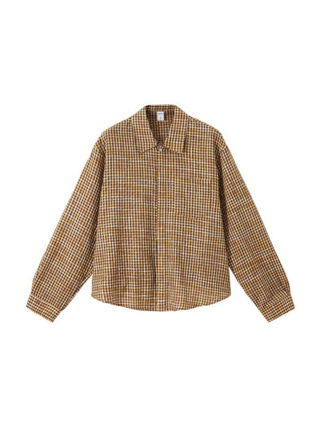Liber Autumn Neutral wear Color matching Plaid Shirts