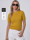 100% Wool Short-Sleeve Cable-Knit Sweater