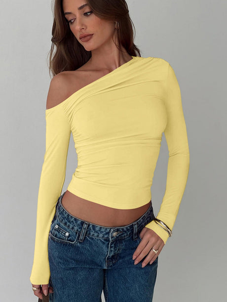 Liber Summer Women's Asymmetrical Solid Color T-shirts