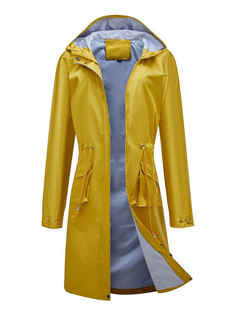 Leisure Water Proof Striped Lining Straight Zipper Hooded Jackets