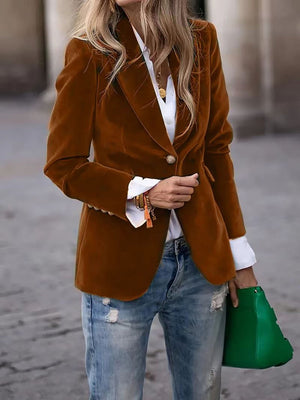 Slim Velvet Buttons Patch Pocket Blazer
