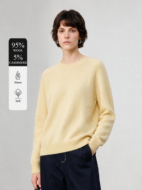 Wool Crew Neck Long-sleeved Knitted Pullover Sweater