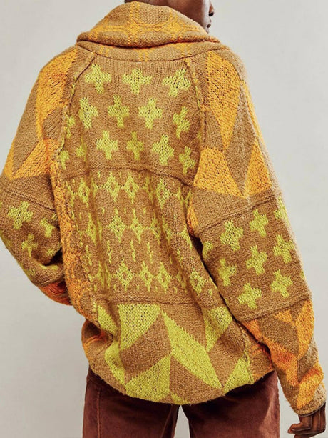 Geometric Patterns Lapel Abstract Sweaters