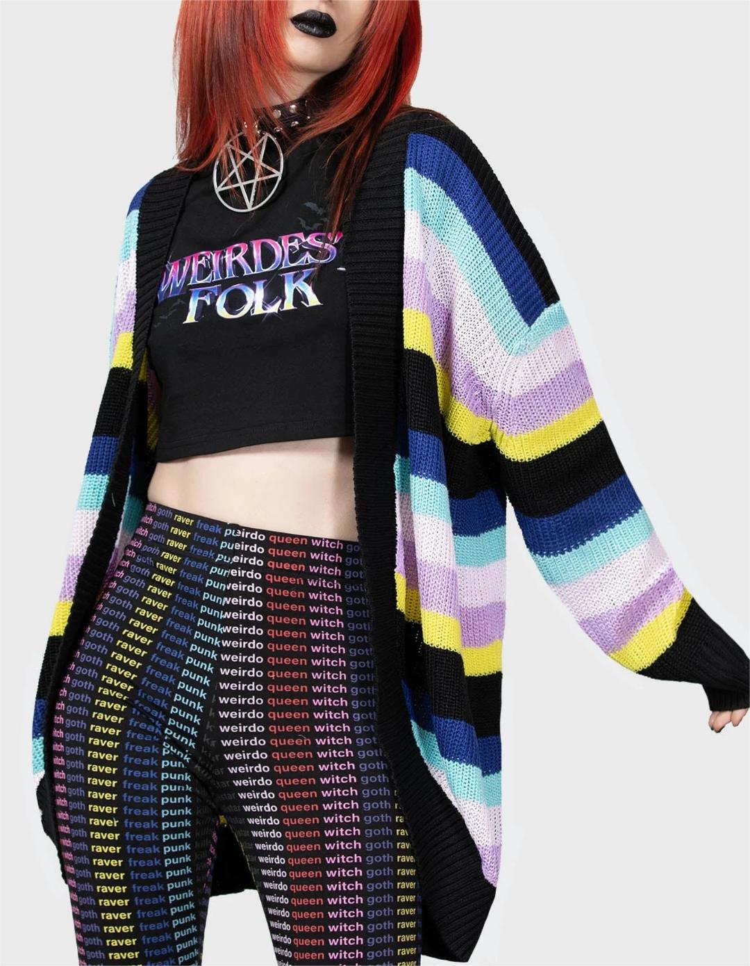 Contrasting Color Cardigan Stripes Colorful Knitted Cardigan