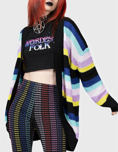 Contrasting Color Cardigan Stripes Colorful Knitted Cardigan