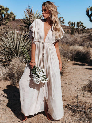 Bamboo-joint Fabric Button Waist Rope Long Cardigan Vacation Beach Jacket Sun Protection Long Skirt Bikini Cover-up