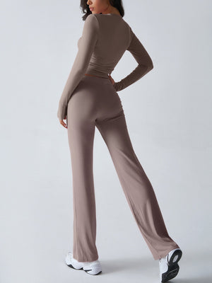 Casual Sporty Slim-fit Long-sleeved Top And Drawstring Trousers Two-piece Set