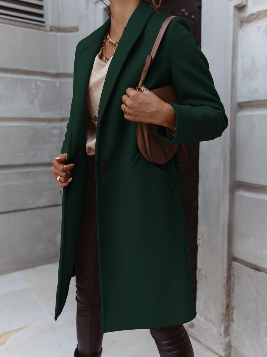 Solid Color Lapel Mid-length Button Wool Coat