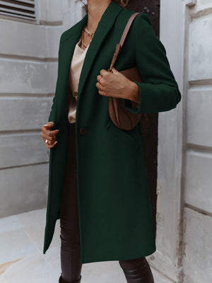 Solid Color Lapel Mid-length Button Wool Coat