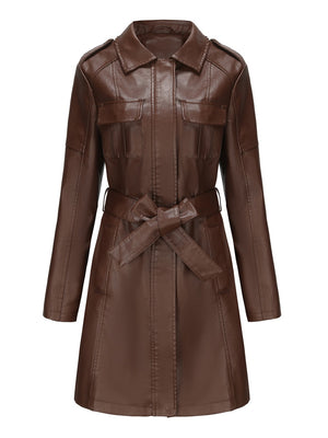 Mid-length Pu Pocket Trench Coats