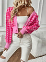Houndstooth Balloon Sleeve Knitted Cardigan Sweater