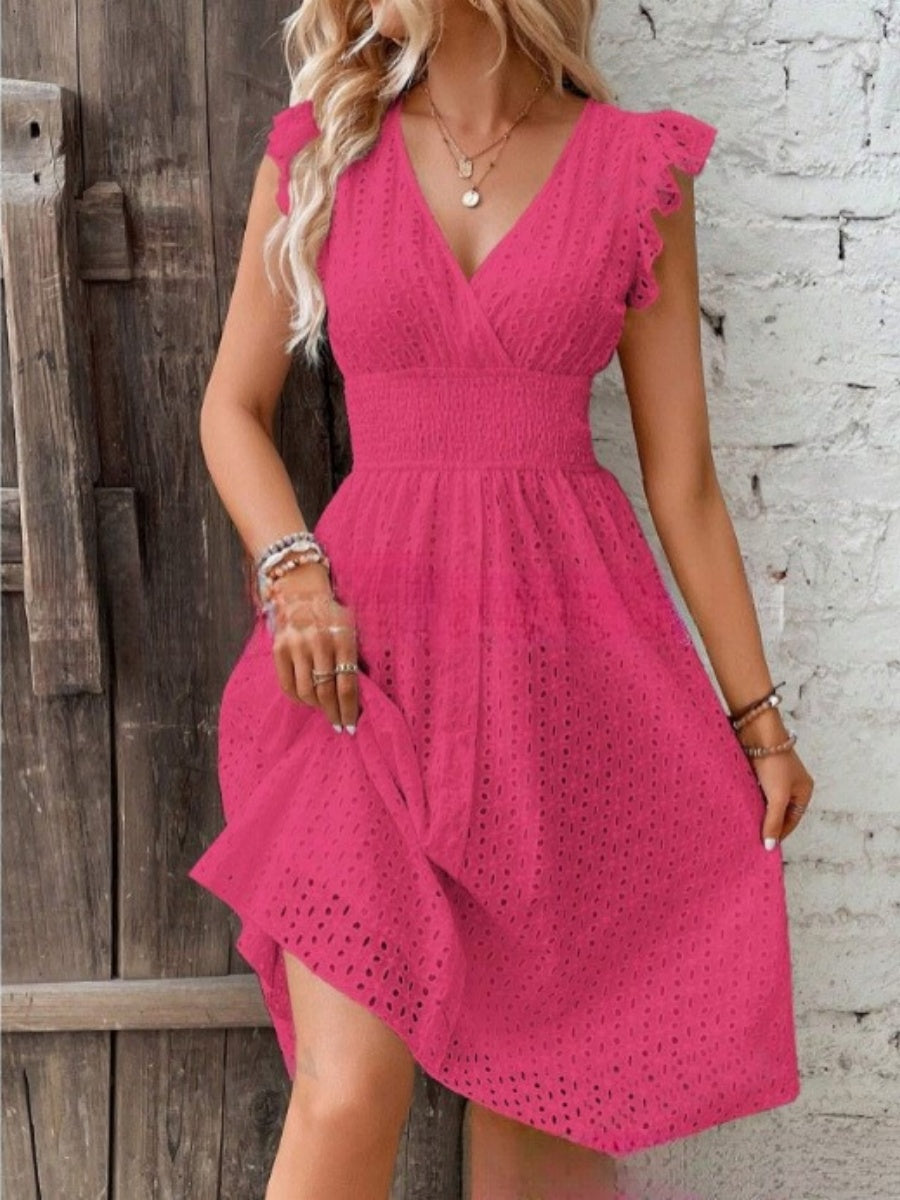 8 Colors Lace Flutter Sleeve Midi Dress
