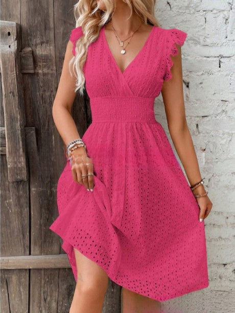 8 Colors Lace Flutter Sleeve Midi Dress