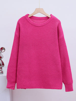 Liber Crew Neck Loose Solid Color Knitted Sweater