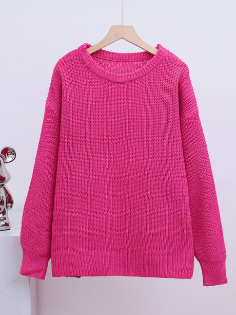 Liber Crew Neck Loose Solid Color Knitted Sweater