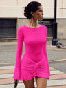 Liber Spring Women's Pleated Solid Color Mini&Short Dresses