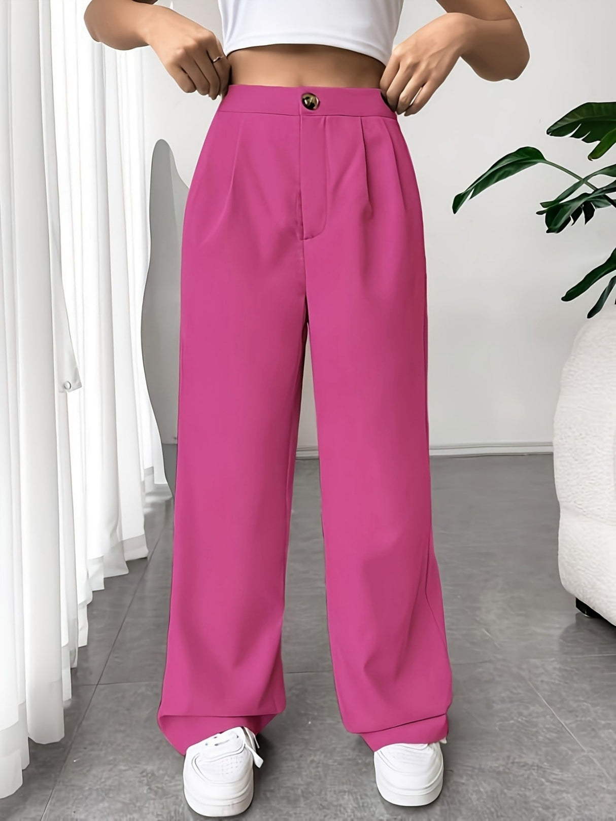 Pleated Suit Wide-leg Pants For Women High Waist Drape Loose Straight Floor-length Trousers