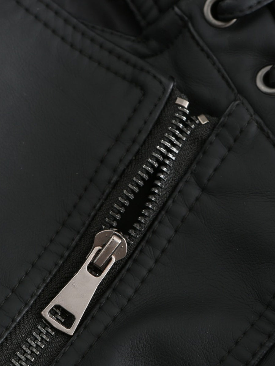 Short Slim Fit Thin Three-dimensional Decoration Leather Jacket