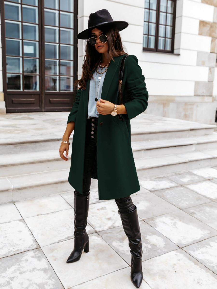 Solid Color Lapel Mid-length Button Wool Coat