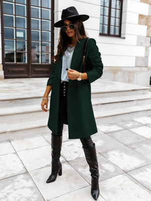 Solid Color Lapel Mid-length Button Wool Coat