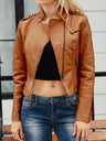 Studs Short Stand Collar Zipper Leather Jacket