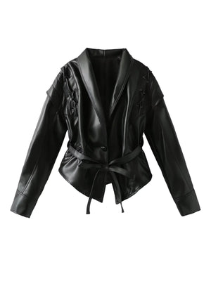 Lace-up Faux Leather Jacket