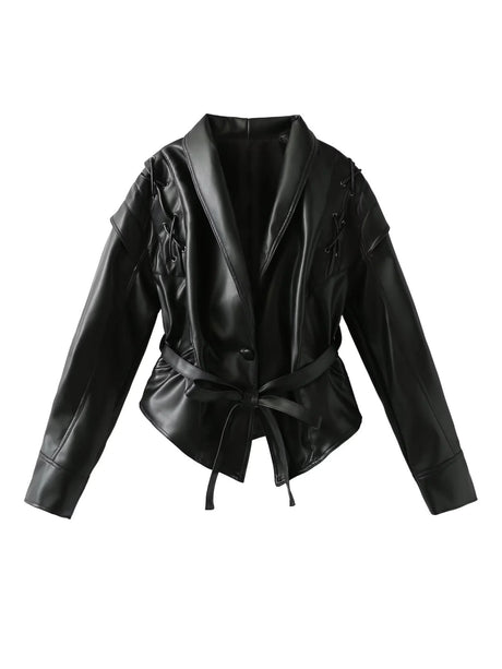 Lace-up Faux Leather Jacket