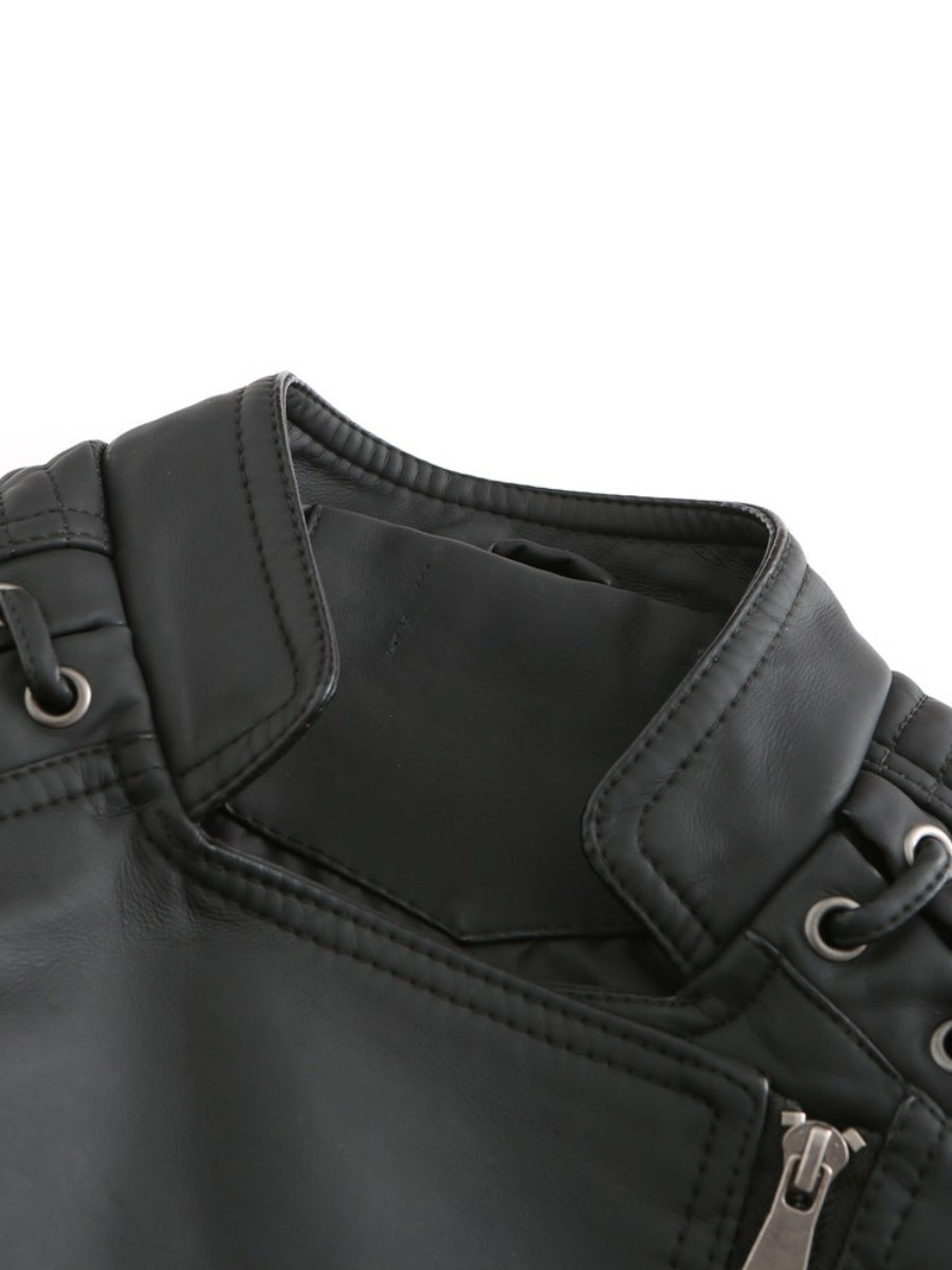 Short Slim Fit Thin Three-dimensional Decoration Leather Jacket