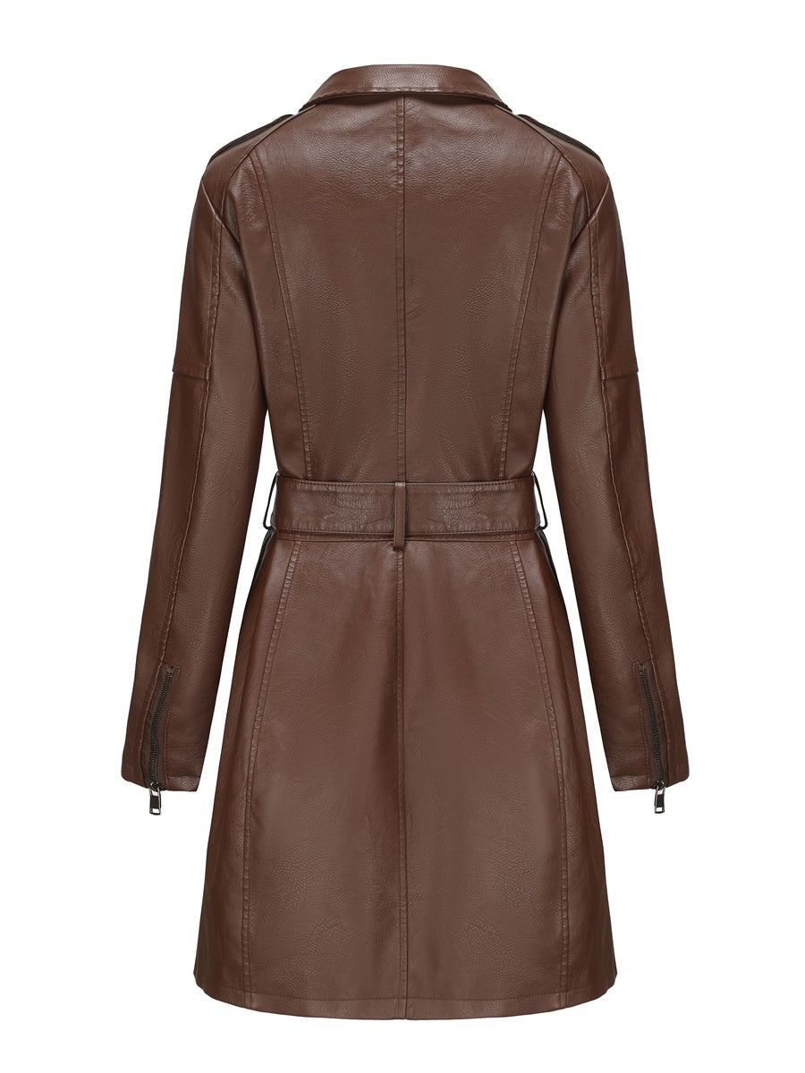 Mid-length Pu Pocket Trench Coats