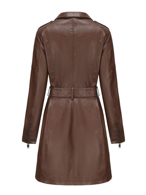 Mid-length Pu Pocket Trench Coats