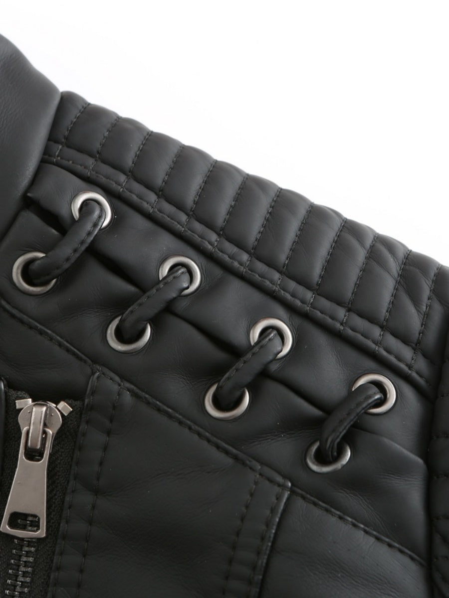Short Slim Fit Thin Three-dimensional Decoration Leather Jacket