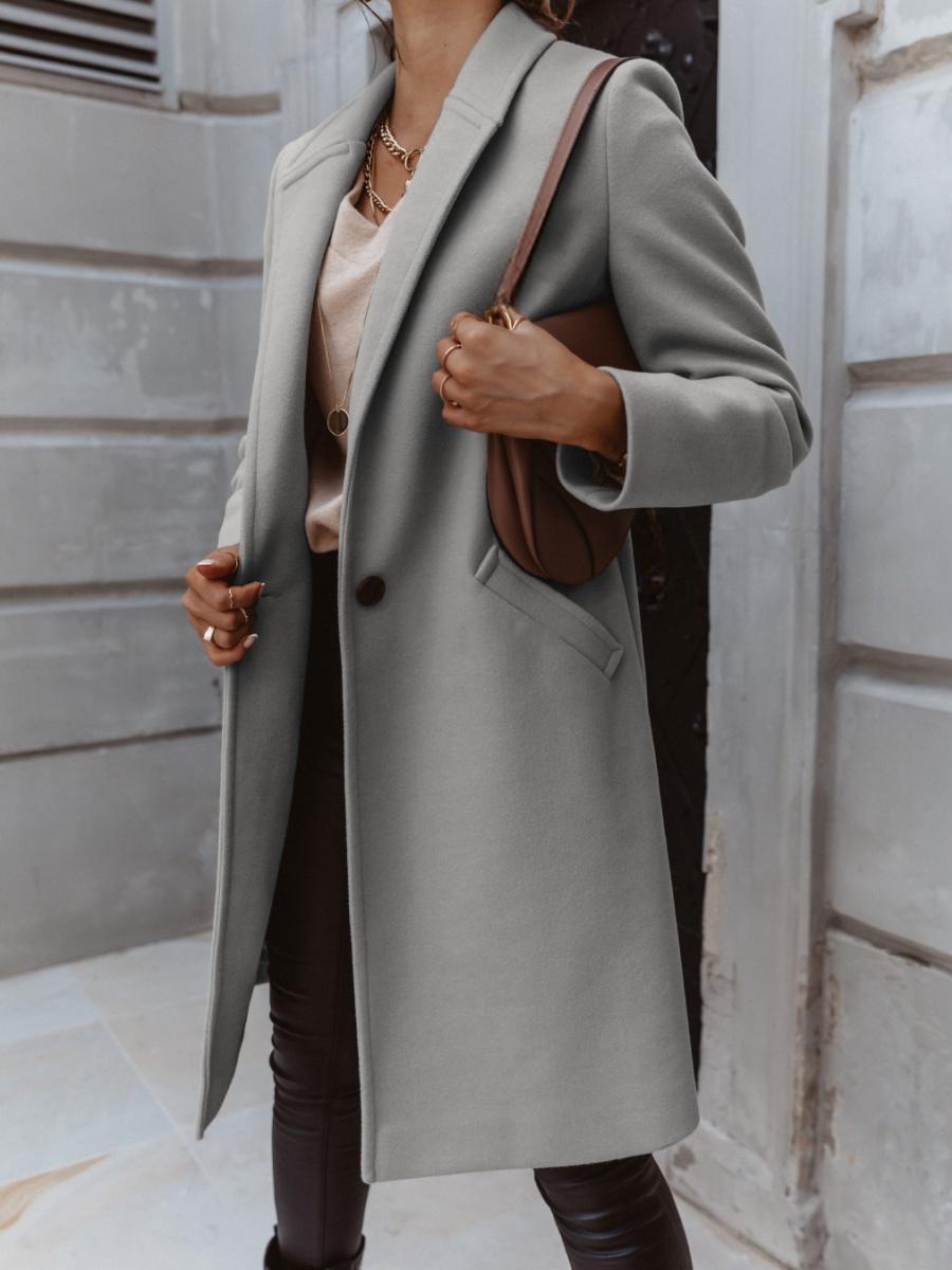 Solid Color Lapel Mid-length Button Wool Coat