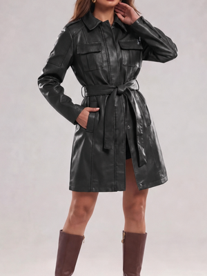 Mid-length Pu Pocket Trench Coats