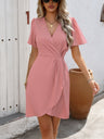 V-neck Pleated Cross Commuting Mini&Short Dresses