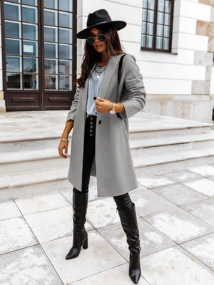 Solid Color Lapel Mid-length Button Wool Coat