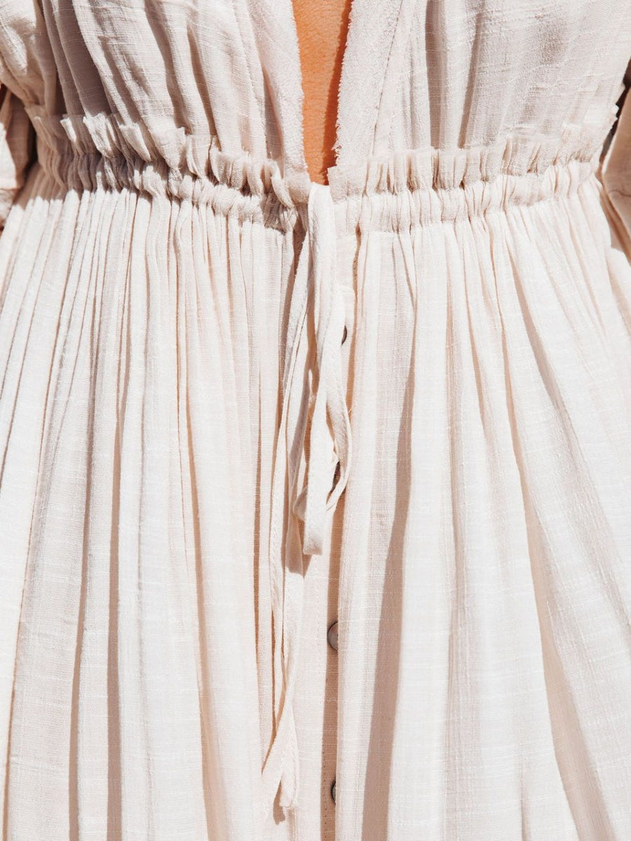 Bamboo-joint Fabric Button Waist Rope Long Cardigan Vacation Beach Jacket Sun Protection Long Skirt Bikini Cover-up