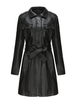 Mid-length Pu Pocket Trench Coats