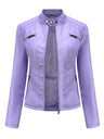 Three-dimensional Decoration Stand Collar Slim Fit Leather Jacket