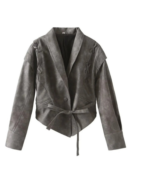 Lace-up Faux Leather Jacket