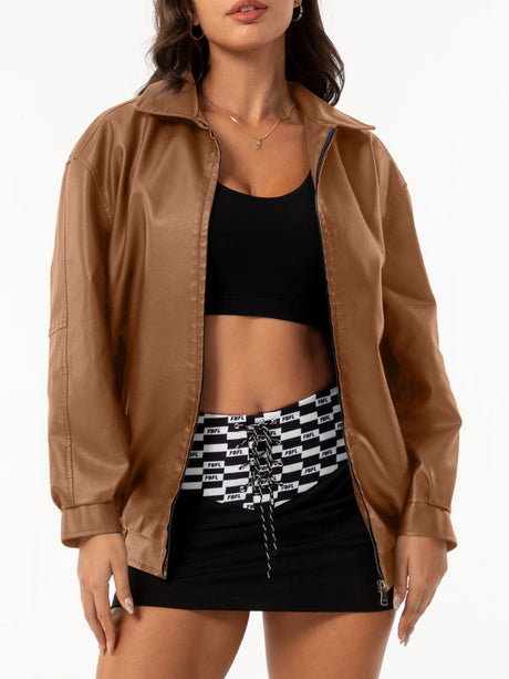 Street Cool Loose Pocket Leather Jacket