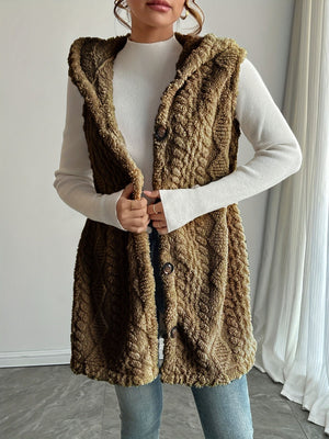 Solid Color Double-sided Plush Hooded Button Vests