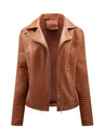 Three-dimensional Decoration Lapel Diagonal Zipper Short Leather Jacket