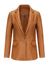 Single Button Pocket Solid Color Leather Jacket