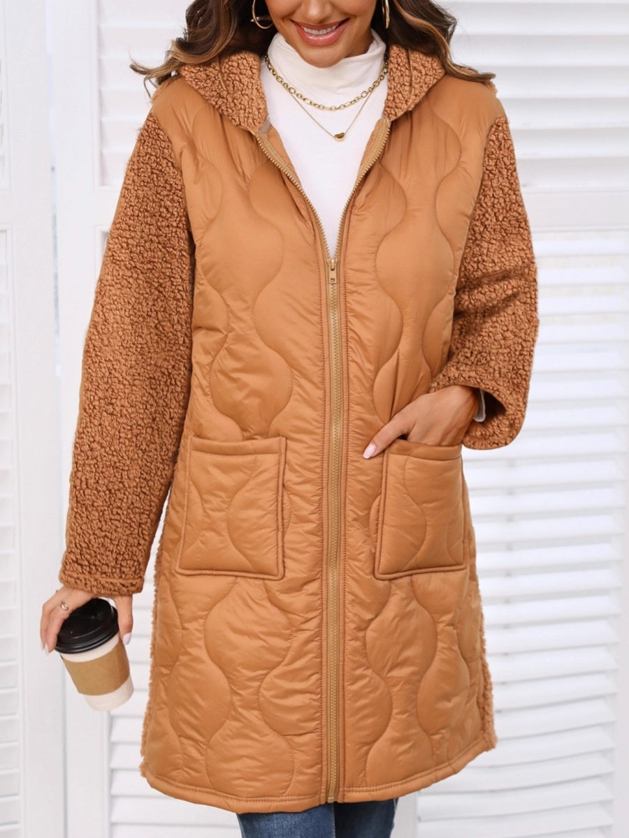 Long Cardigan Pockets Splicing Cotton Clothes Hooded Jacket