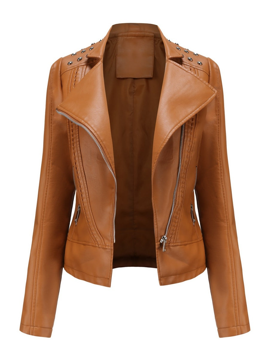 Street Cool Slim Fit Beading Leather Jacket