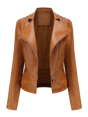 Street Cool Slim Fit Beading Leather Jacket
