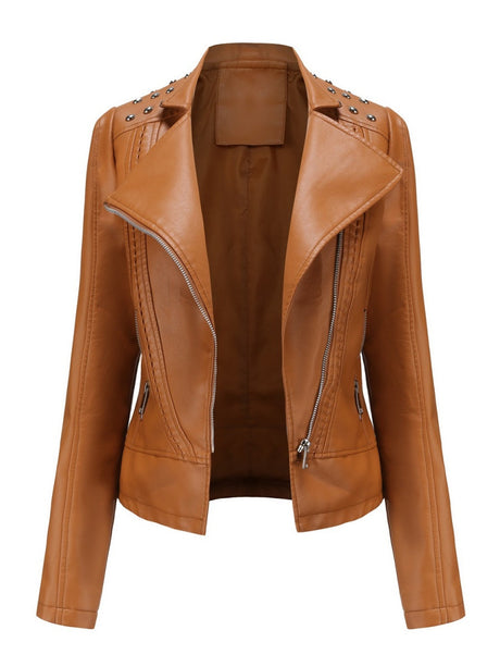 Street Cool Slim Fit Beading Leather Jacket