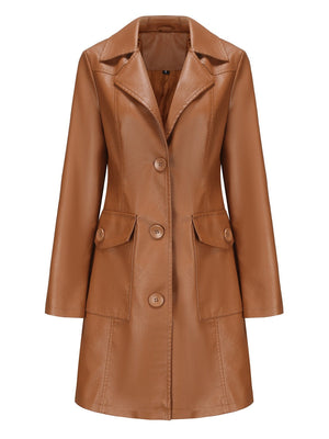 Mid-length Pocket Single-breasted Lapel Leather Jacket