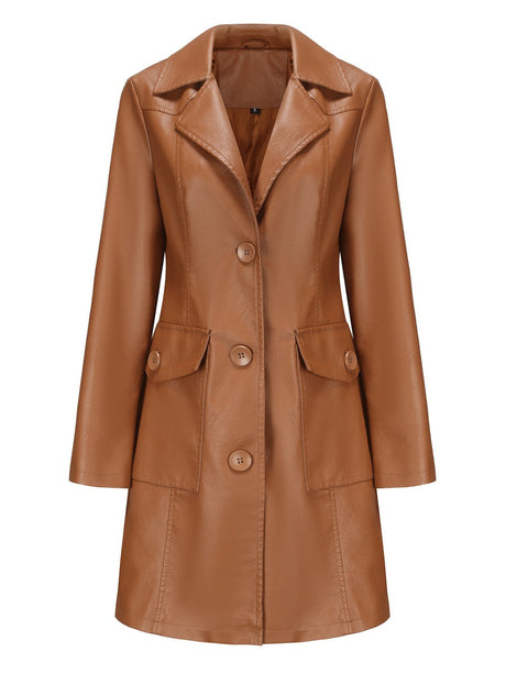 Mid-length Pocket Single-breasted Lapel Leather Jacket