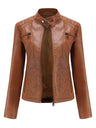 Three-dimensional Decoration Stand Collar Slim Fit Leather Jacket
